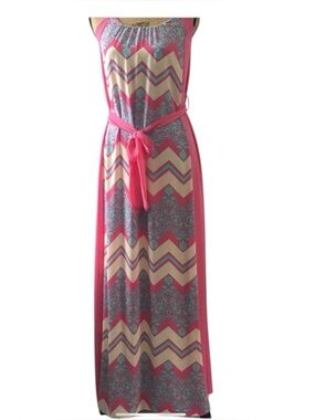 Franchesca's Size L Pink & Blue Sleeveless Maxi Dress EUC